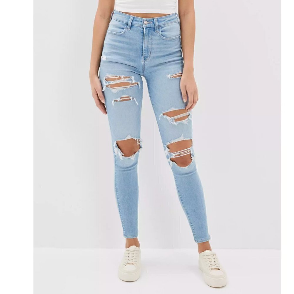 American Eagle Women's Sz 00 Short Super Hi-Rise Jegging Legging Jean Light Wash